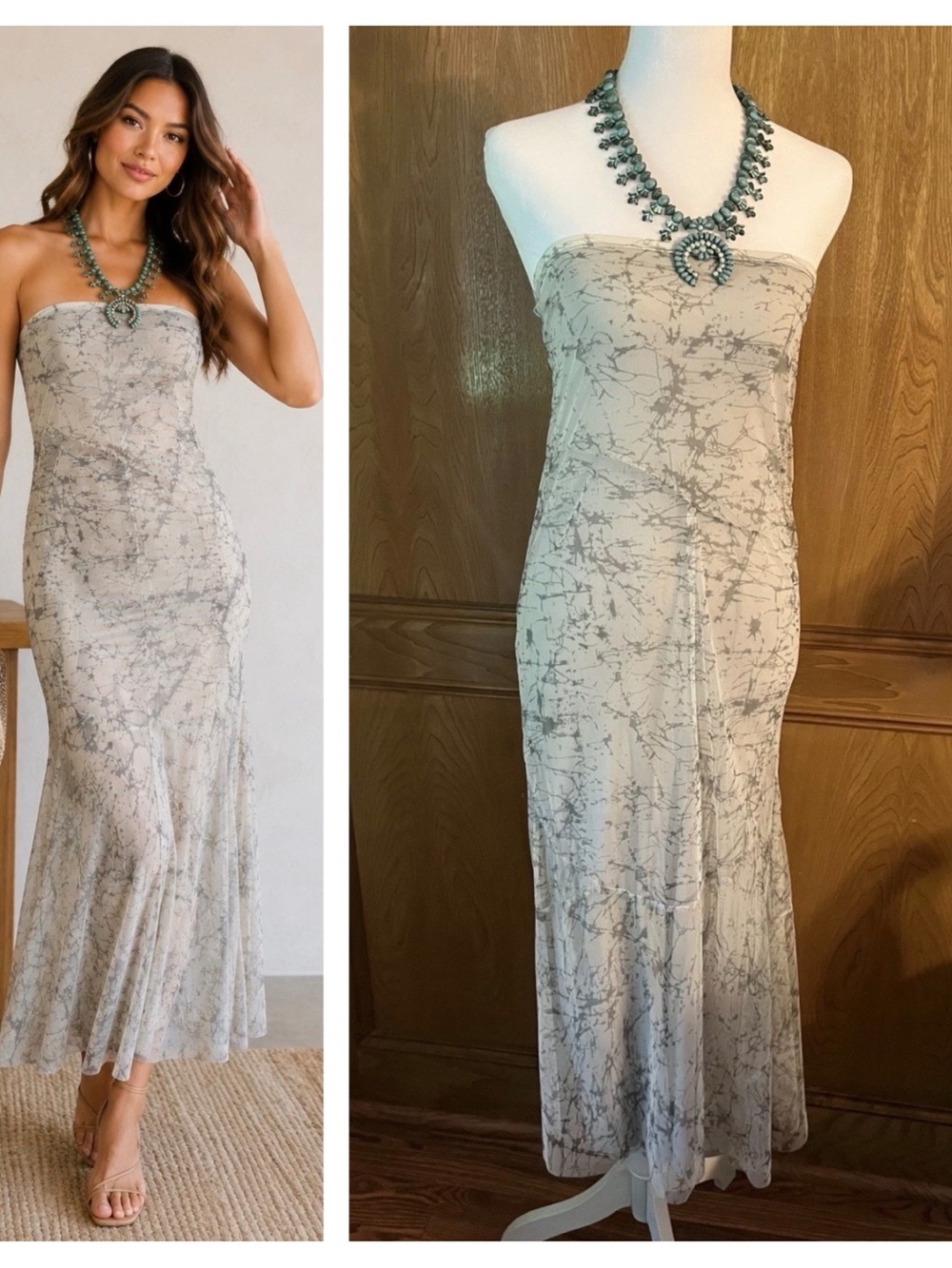 NWT S Chan Luu Mirage Grey Strapless Mesh Dress